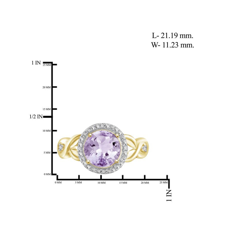 Pink Amethyst Birthstone Ring 14K Gold Plated Silver with White Diamond Accent