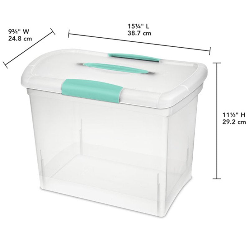 Large Clear File Storage Box with Handle and Latch - Pack of 12