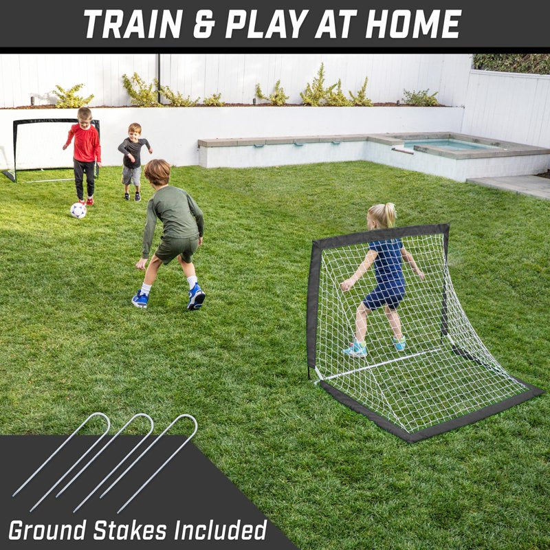 GoSports 4 Ft x 3 Ft Soccer Goal Set - Pop Up Portable Goals for Backyard, Black (Variation: Black) - Set of 2