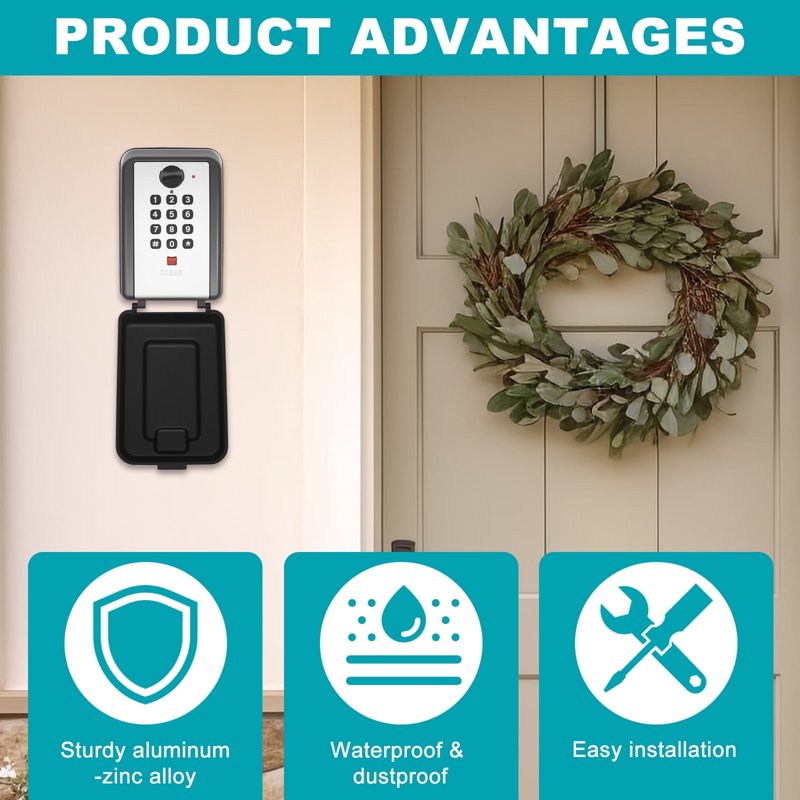 Heavy-Duty Wall-Mounted Key Lock Box with 12-Digit Combination Weatherproof Outdoor Safe for Home & Office