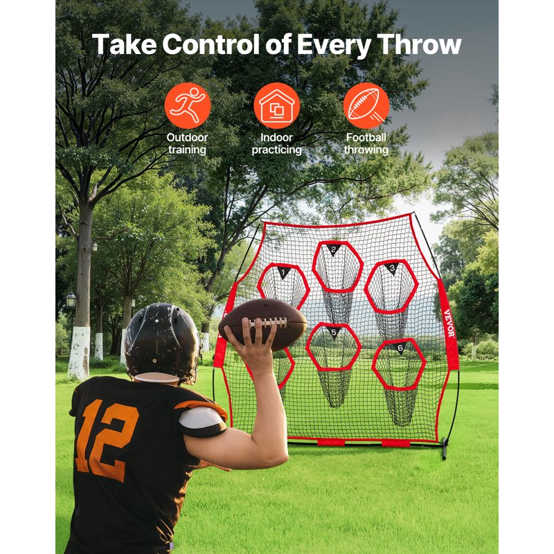 Football Throwing Net with Targets - 8x8 ft Practice Training Equipment