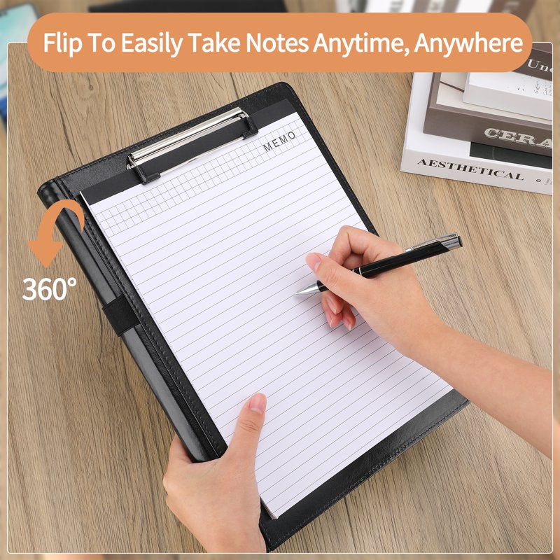 Leather Portfolio Clipboard Folder with Writing Pad - A4 Document Organizer for Business & Office