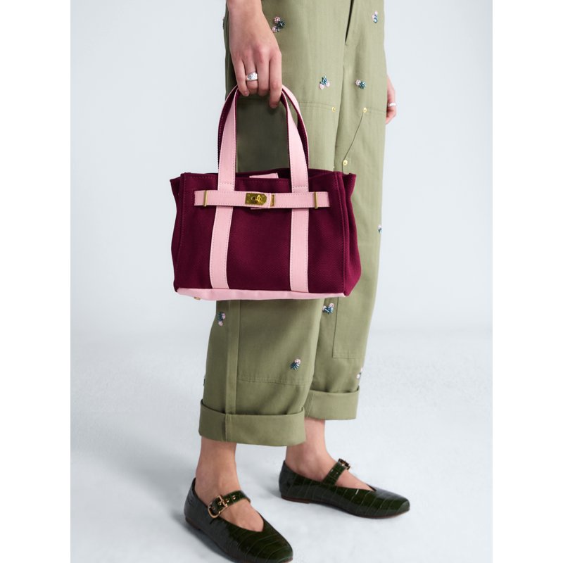 Women's Small Canvas Tote Handbag with Front Buckle - Multiple Colors