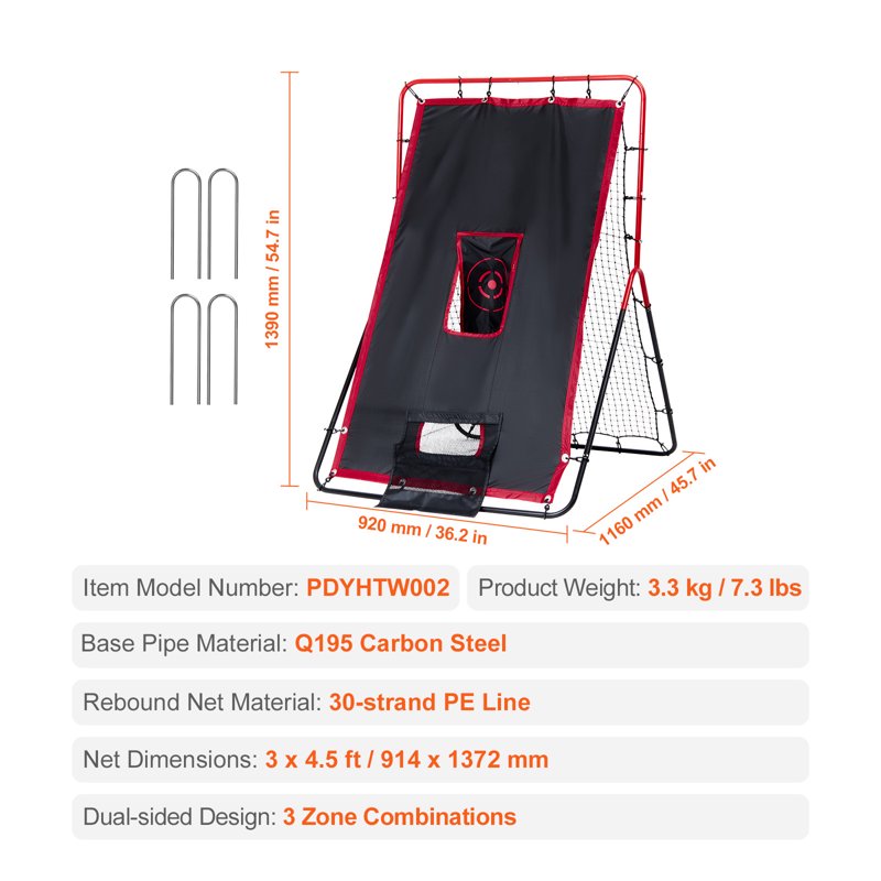 Baseball & Softball Rebound Net 3.5x4.5 ft PitchBack Trainer for Fielding & Throwing Drills