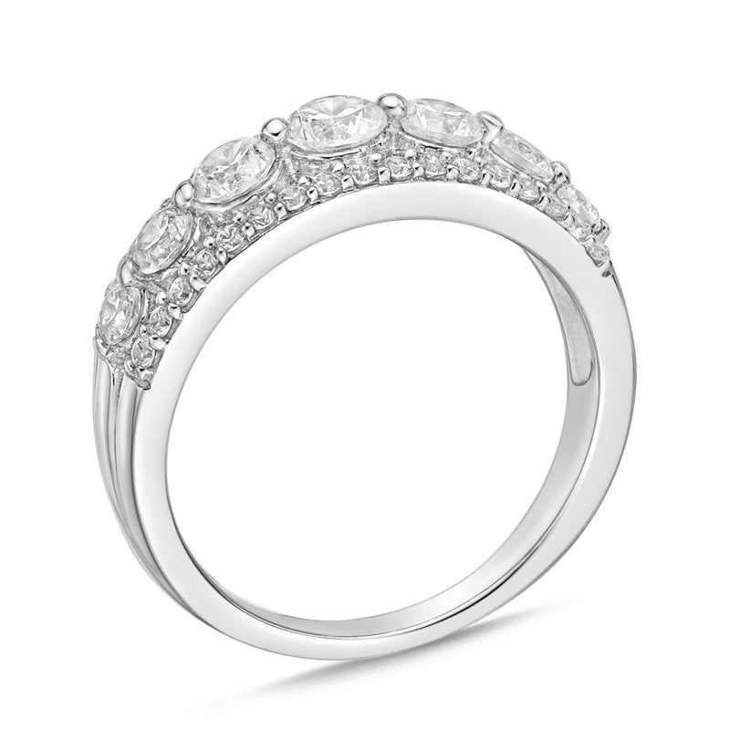 Sterling Silver Seven Stone White Sapphire Anniversary Ring - Adjustable Sizes