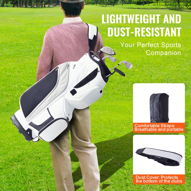 Golf Bag with 14-Way Divider, 36", 13 Pockets, White Color-Block Design – Waterproof, Durable