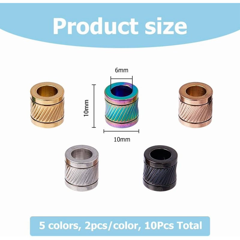 Stainless Steel Bead Spacer Set - 10mm Large Hole Column Beads for Jewelry Making