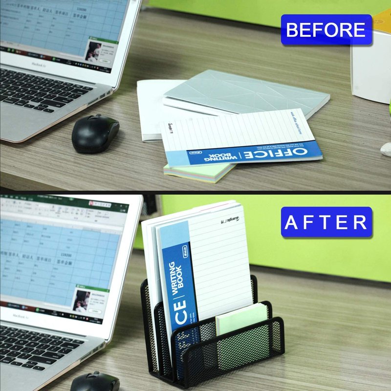 Desk Mail Organizer with 3 Metal Mesh Compartments - Office & Home File Holder