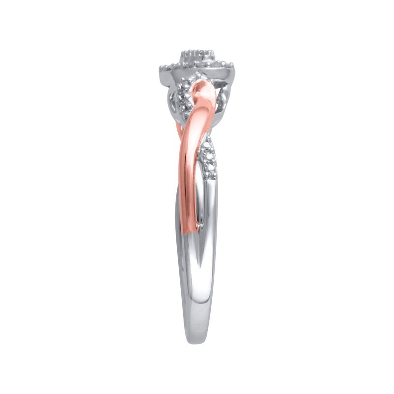 Natural Diamond Heart Promise Ring in 14K Rose Gold Plated for Women