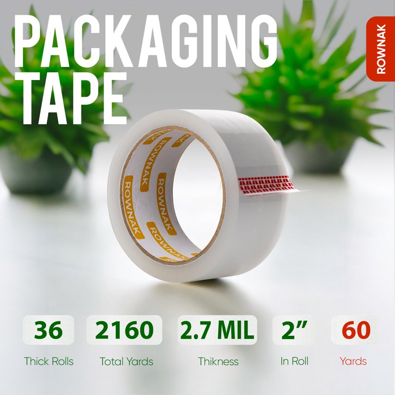 Heavy Duty Packing Tape Rolls - Clear, 2.7 Mil Thick, 2-Inch Wide, 60 Yards Each