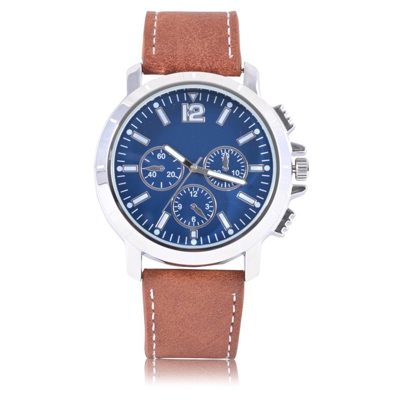Adult Male Analog Watch with Silver Dial and Brown Strap - Water Resistant