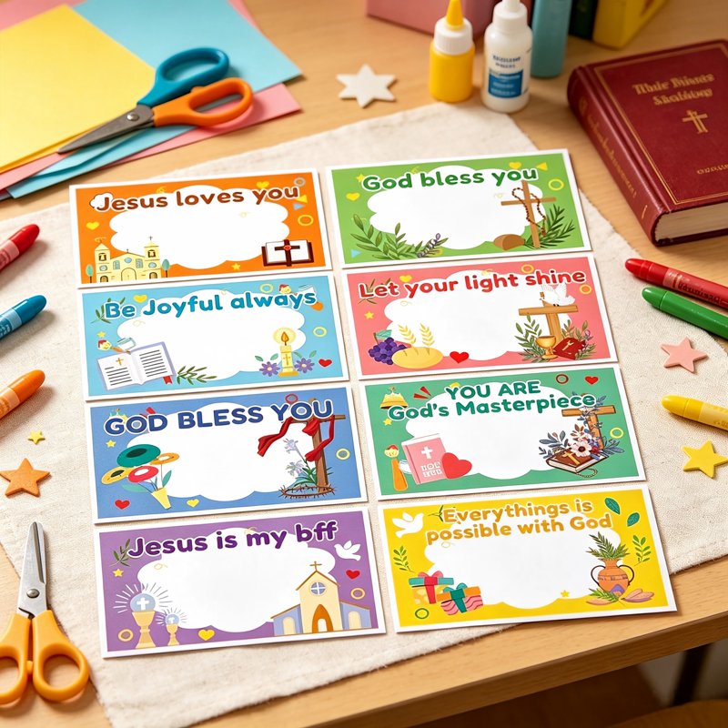 Bible Verse Name Tag Stickers - Christian Religious Labels for School & Crafts