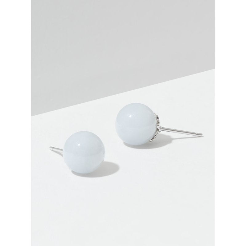 Women's Sterling Silver Jade Stud Earrings in Platinum Finish - Multiple Colors