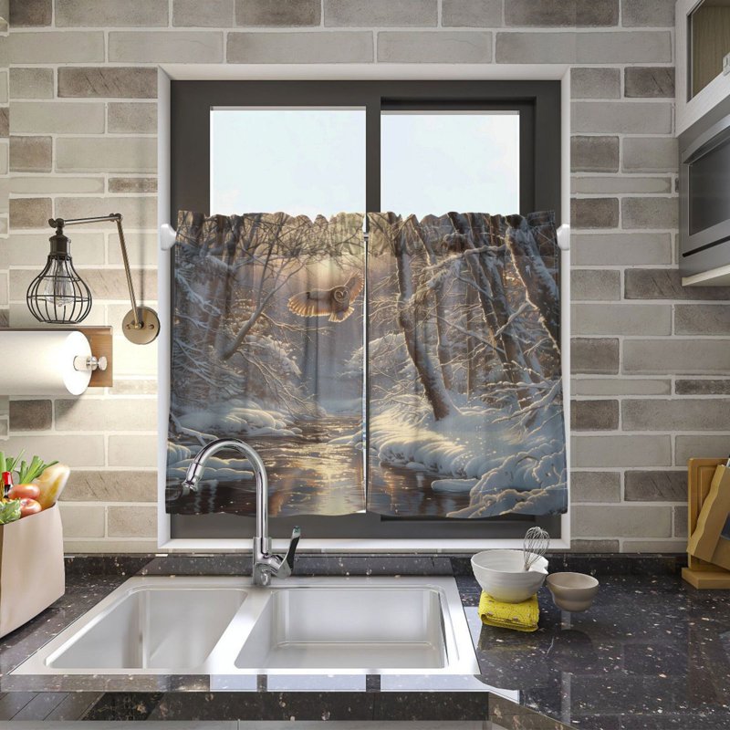 Light Filtering Patchwork Tier Curtains 27x24 in - Privacy Window Panels Set of 2