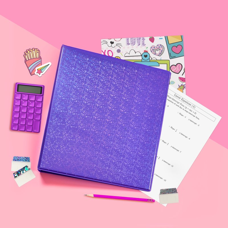 Holographic Violet Binder 1 Inch - Durable Starry Night Design, Customizable Cover