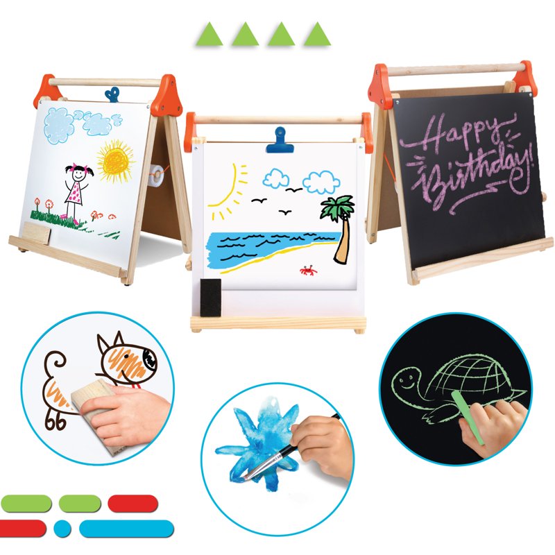 Discovery Kids 3-in-1 Tabletop Art Easel with Whiteboard Chalkboard & Paper Roll