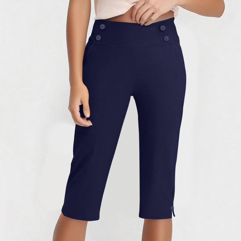 Women's High Waist Capri Pants with Pockets - Casual Summer Stretch Trousers