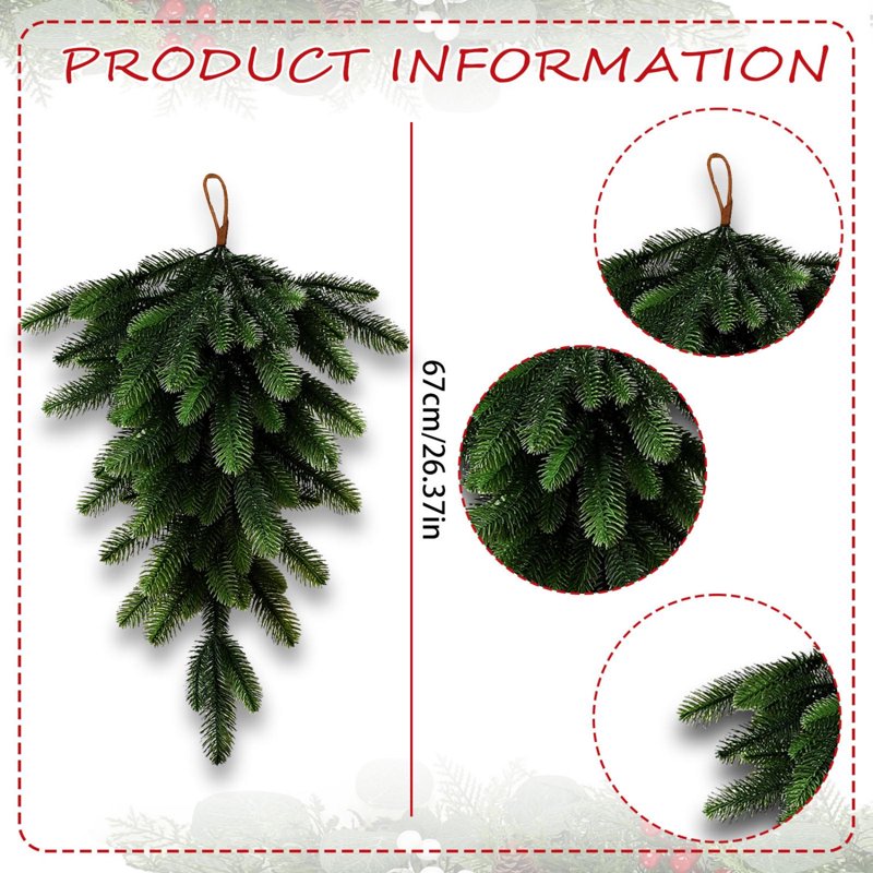 Artificial Pine Needle Wall Garland, 26-Inch Indoor Outdoor Holiday Decor