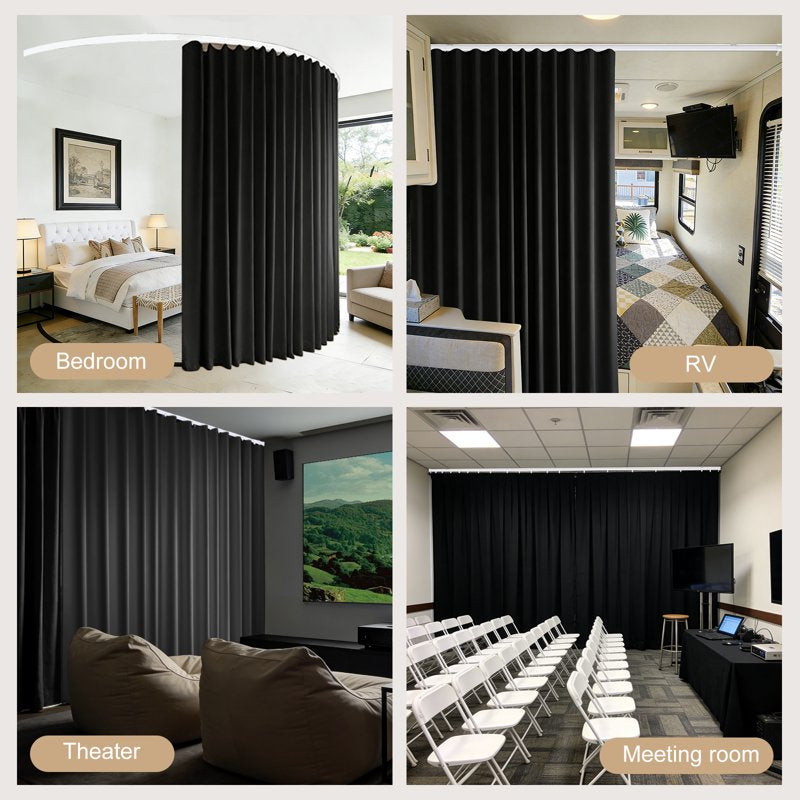 Blackout Room Divider Curtain with Ceiling Track Set - Privacy & Noise Blocker