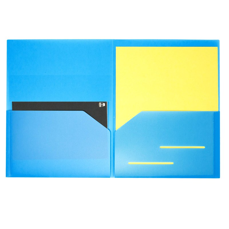 Heavy Duty Plastic 2-Pocket Folders - 12 Pack in Coastal Colors for School & Office