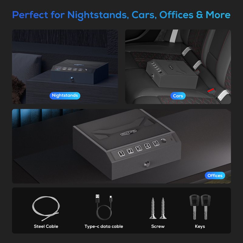 Biometric Gun Safe with Fingerprint & Keypad - Secure Pistol Storage Box