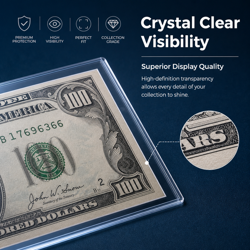 24 Pack Waterproof Dollar Bill Currency Sleeves - Clear Money Organizer Cases