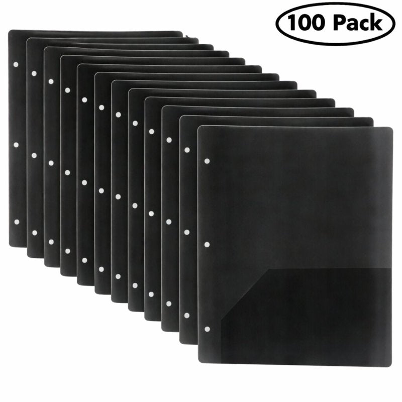 100 Pack Two-Pocket Translucent Black Hole Punch Folders with 3-Ring Binding, 11.5 x 9.5 in - Trailmaker (Variation: 100 Pack)
