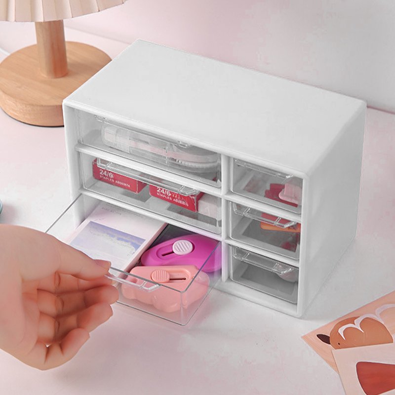Stackable Desk Organizer with 6 Drawers, Clear Plastic Storage Box for Office Supplies
