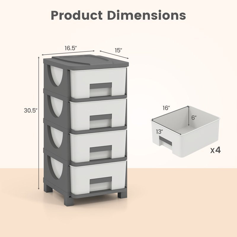 Plastic 4-Drawer Storage File Cabinet - Space-Saving Organizer for Bedroom & Office