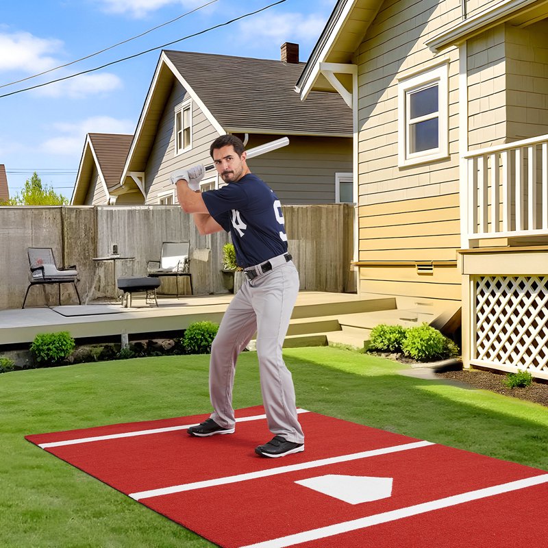 Baseball Softball Hitting Mat with Home Plate - Indoor Outdoor Turf Practice