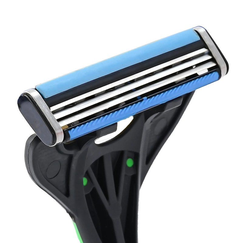 Disposable Razor Set - Men’s 3-Blade Sensitive Shavers, Green & Black, 8 Count