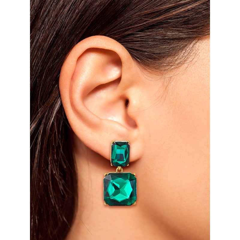 Jessica Simpson Green Stone Drop Earrings Double Drop Statement Jewelry