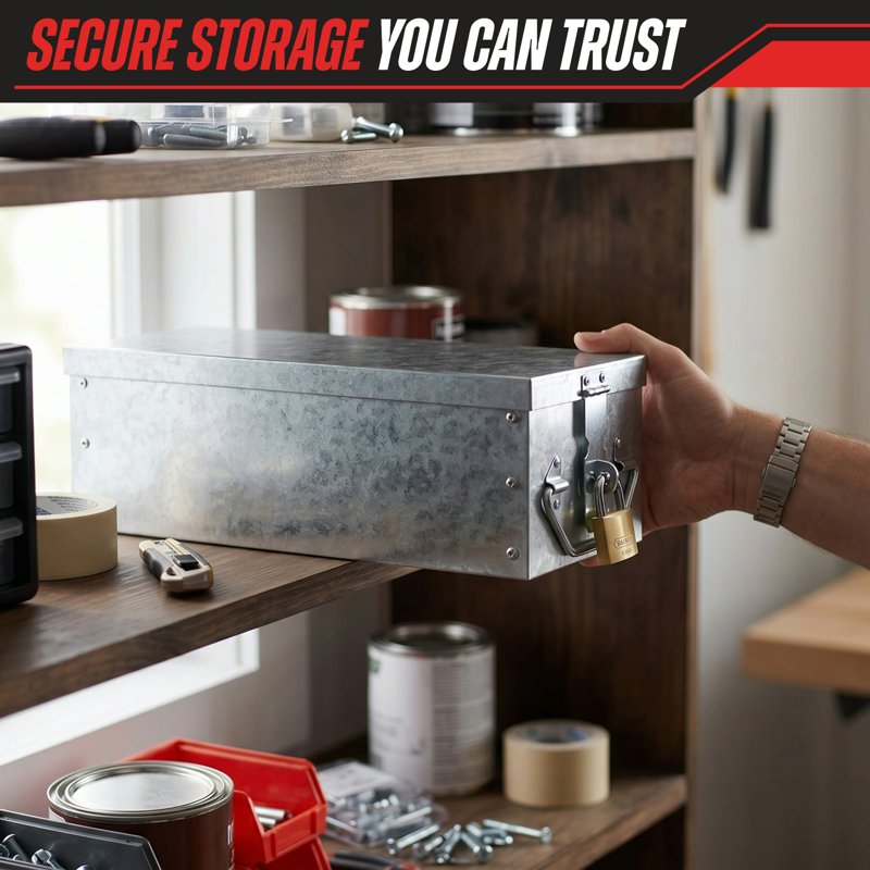Metal Lock Box with Handle - Secure Storage Chest for Valuables & Jewelry