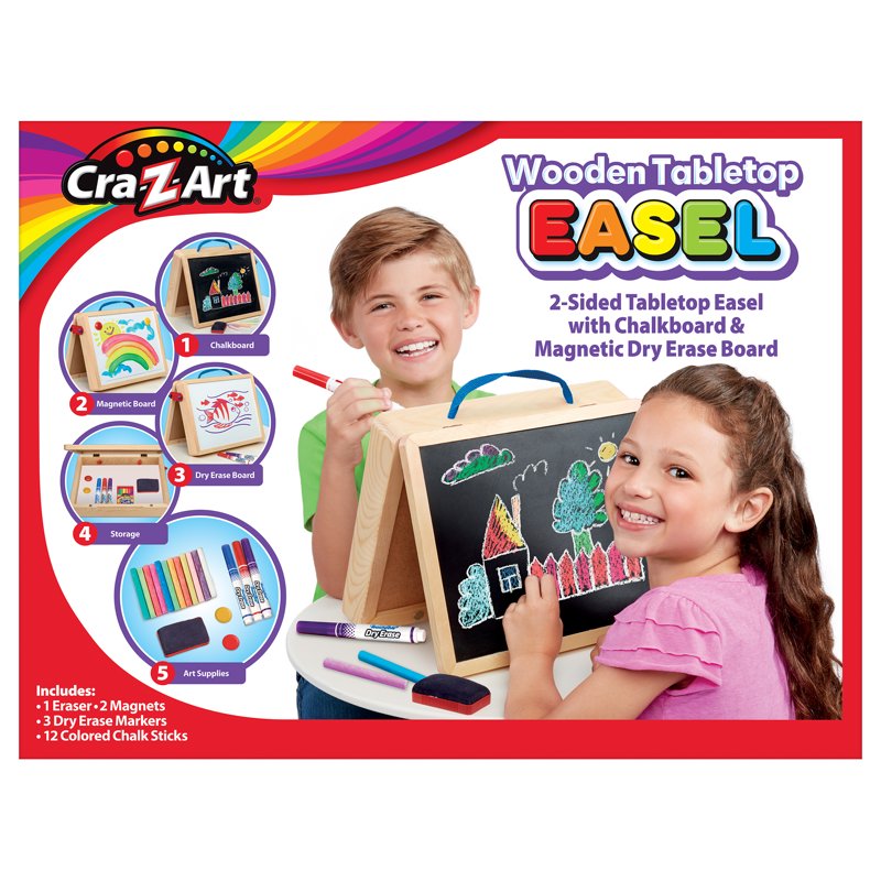 Portable Wooden Art Easel with Chalkboard and Dry Erase Board for Kids