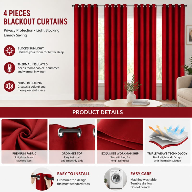 Blackout Curtain Panels Grommet Drapes Thermal Insulated Room Darkening