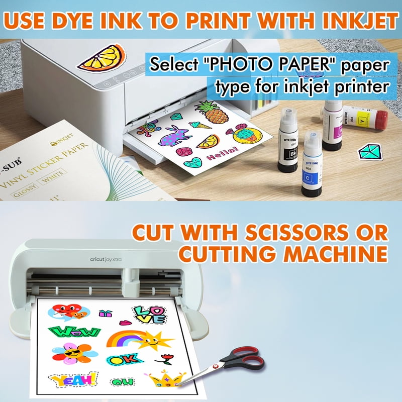 Printable Vinyl Sticker Paper 8.5x11 Waterproof Glossy White 100 Sheets
