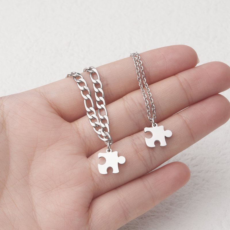 Tiny Puzzle Piece Couple Necklace - Anniversary Gift - Stainless Steel Jewelry for Women