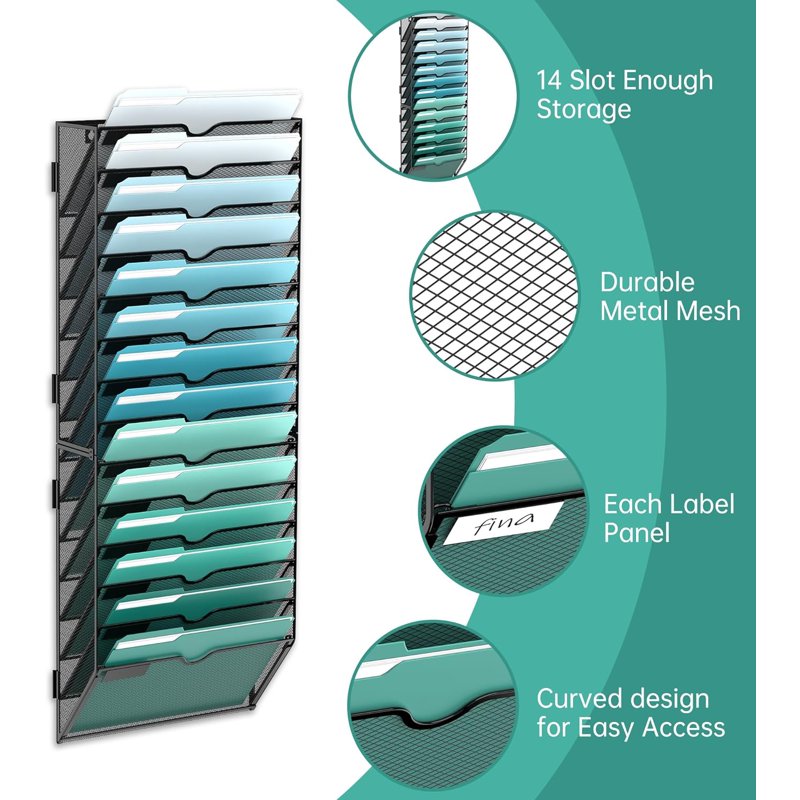 14-Tier Metal Wall Organizer for Files & Magazines, Office & Home Storage