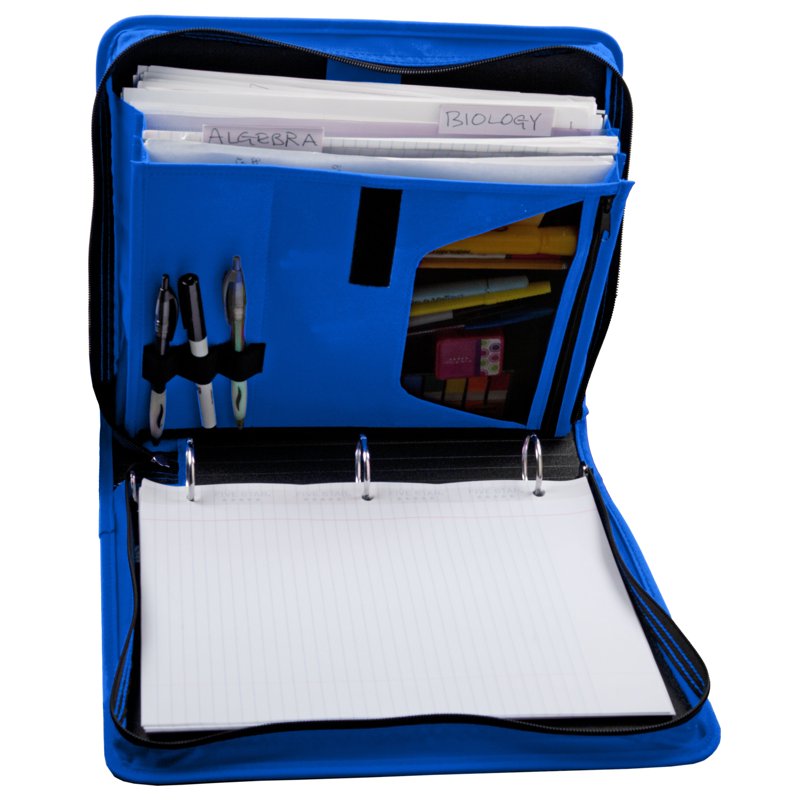 Durable 1.5 Inch Plastic Binder with Zipper Pocket and Rings - Blue