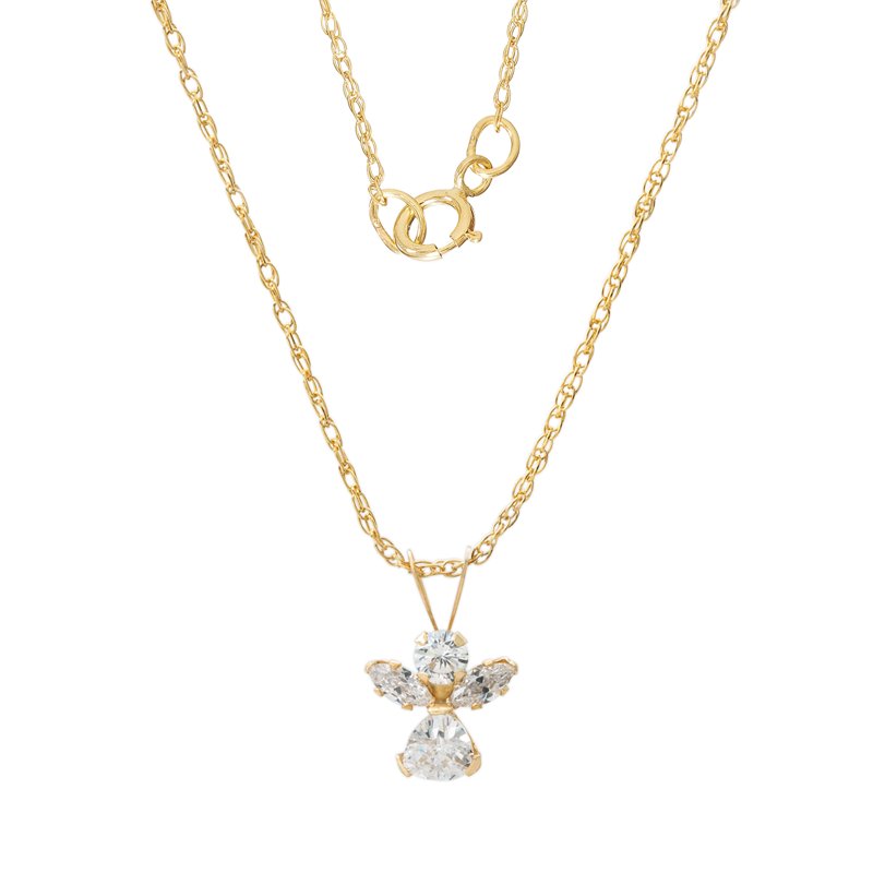 Girl's 14K Yellow Gold CZ Angel Pendant Necklace - 18-Inch Chain