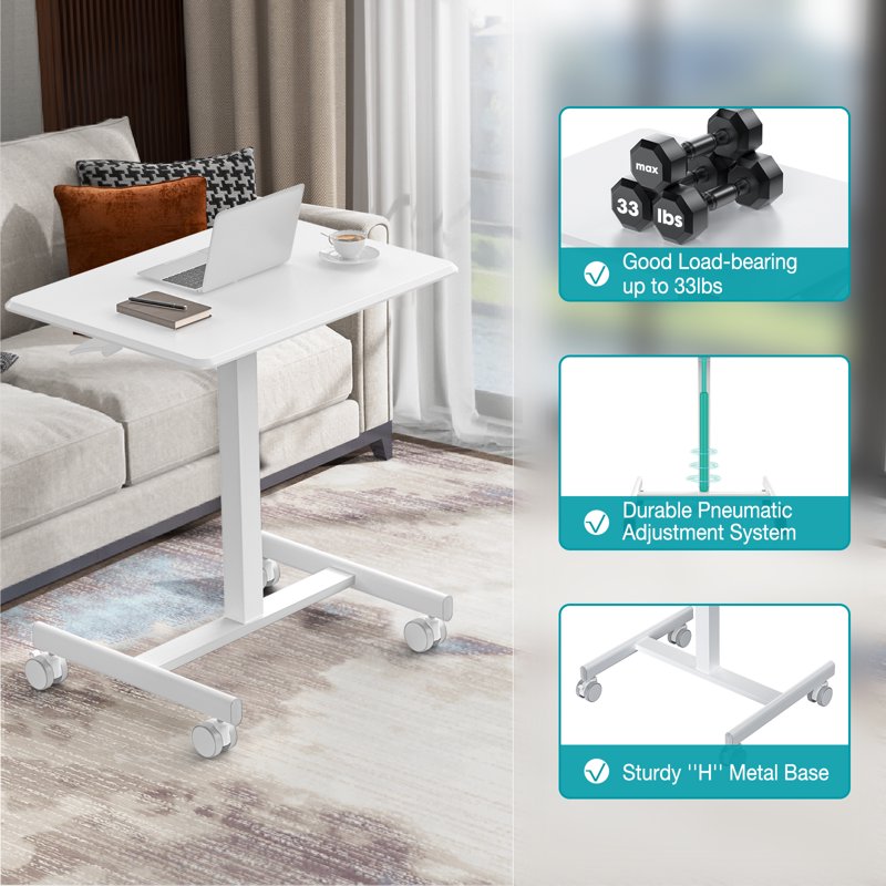 EDX White Standing Desk with Mobile Wheels – Adjustable Laptop Desk for Home Office