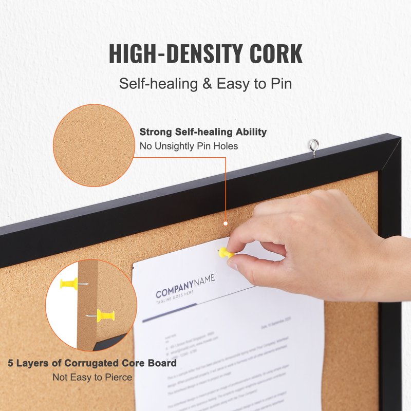 Double-Sided Cork Bulletin Board Wall Mount Notice Board Office Home School with Frame