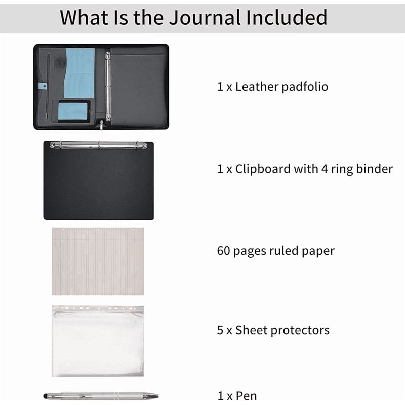 Travel Zippered Portfolio with Removable 3-Ring Binder A4 Document Organizer