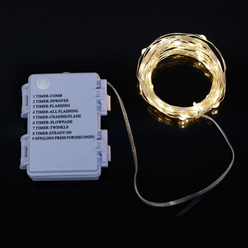 Battery-Operated LED String Lights 50 Count 8 Modes Indoor Outdoor Decor