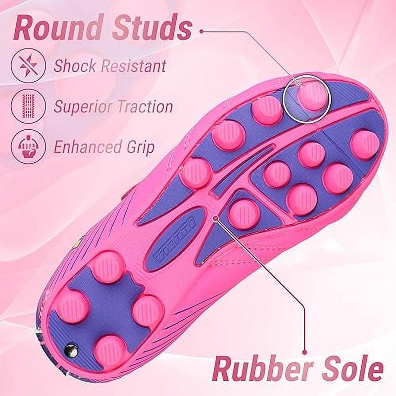 Vizari Loma Junior Firm Ground Soccer Cleats – 8.5, Pink/Purple, Velcro Hook-Loop Kids Football Shoes