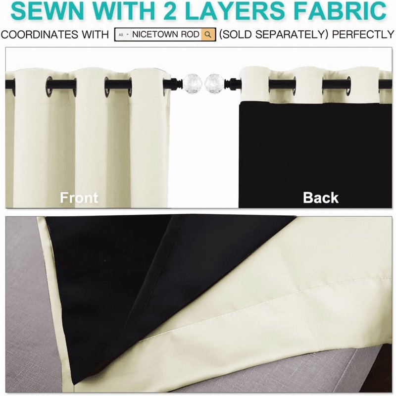 Blackout Thermal Insulated Grommet Curtains - Noise Reducing, 2 Panels