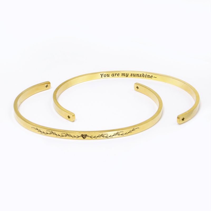 Adjustable Stainless Steel Cuff Bracelet Mother's Day Gift Set - Heart Icon Engraved