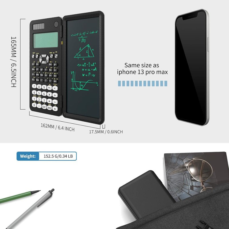 Scientific Calculator 240 Functions with Notepad for Students - Black