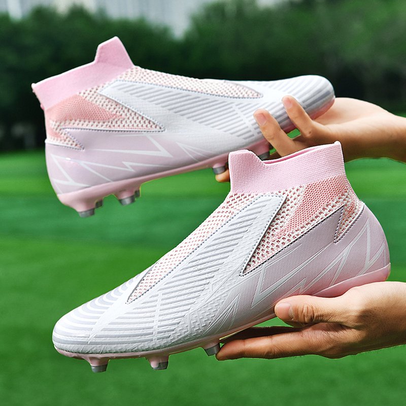 Laceless Men’s Soccer Cleats - Pink Football Shoes for Teen & Adult (41)