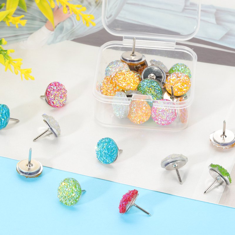 50 Pack Glitter Rhinestone Push Pins for Cork Boards Purple Decorative Thumb Tacks